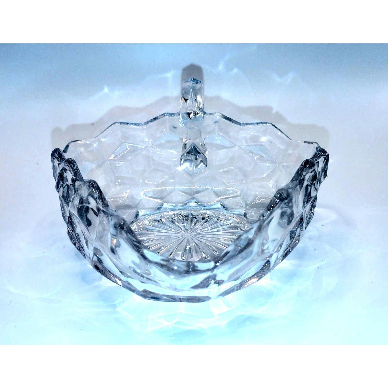 Vintage Fostoria American Triangle Nappy Dish 5x6" Clear Pressed Glass Candy Nut Bowl Cube Pattern Serving - Image 2