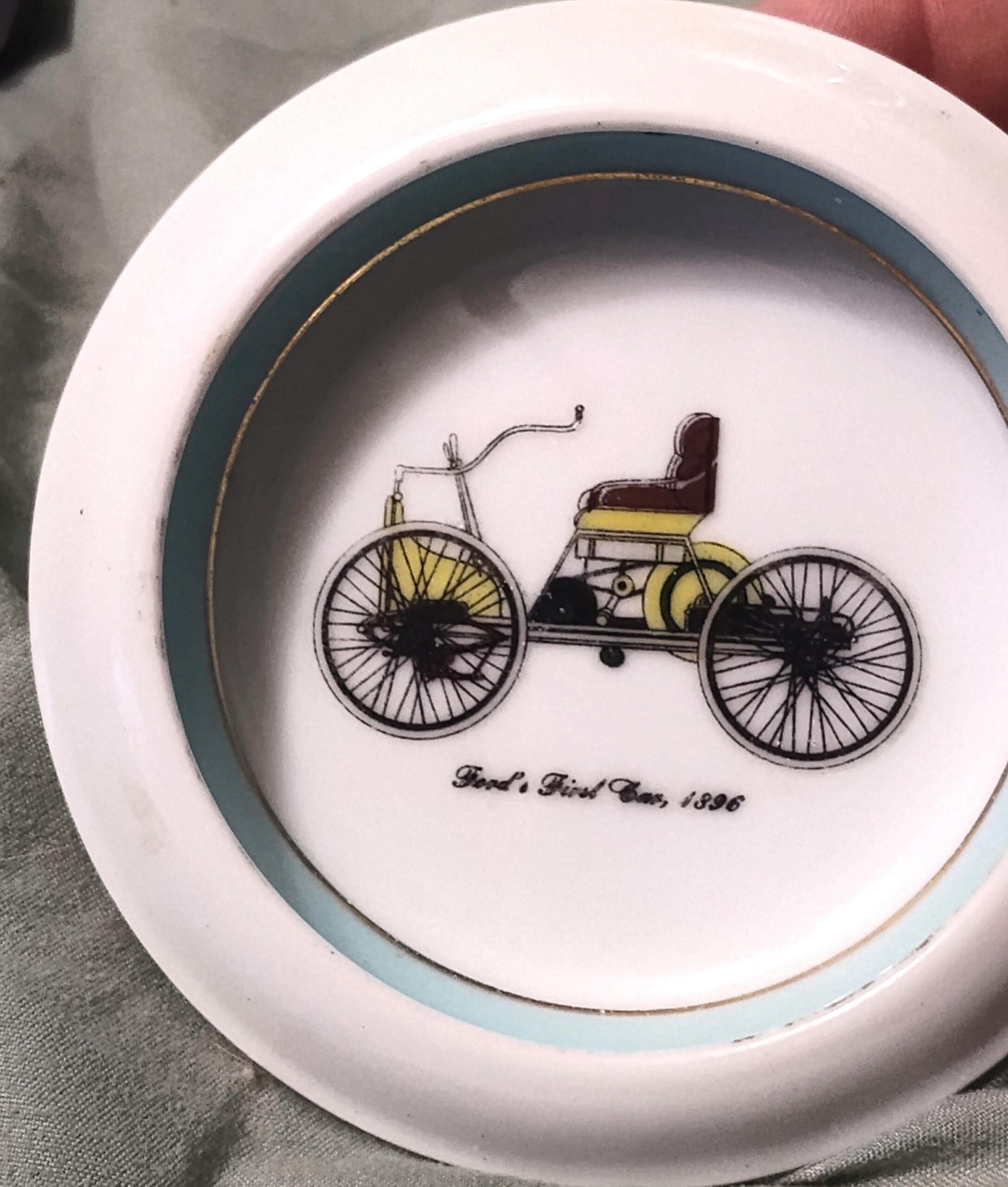 Vintage 1970s Set of 4 Vintage Porcelain Coasters with Automobile Decoration 1970s - Image 4