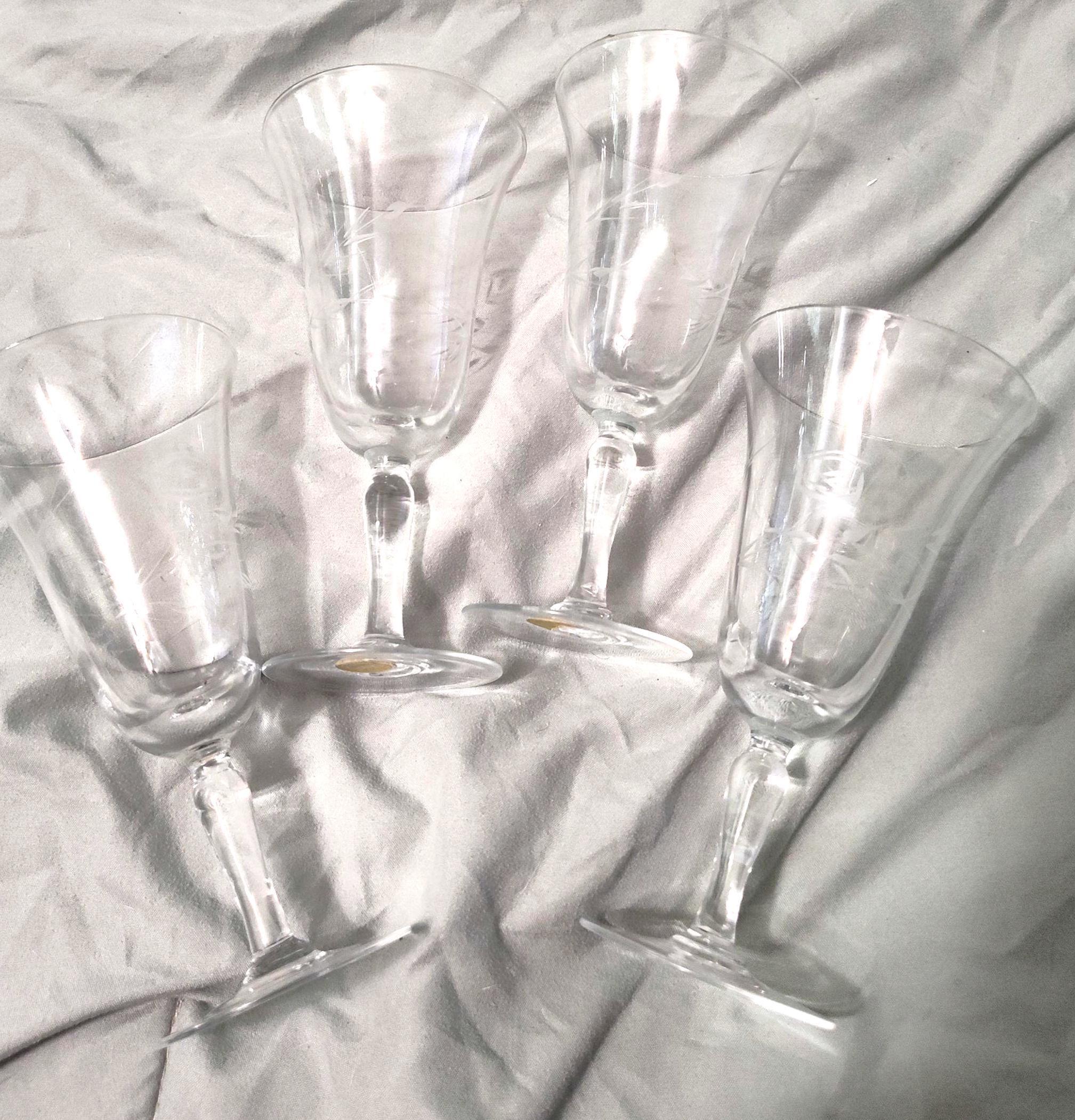 Vintage Mid-Century Etched Stemware Cordial Glasses - Set of 4 - Image 2