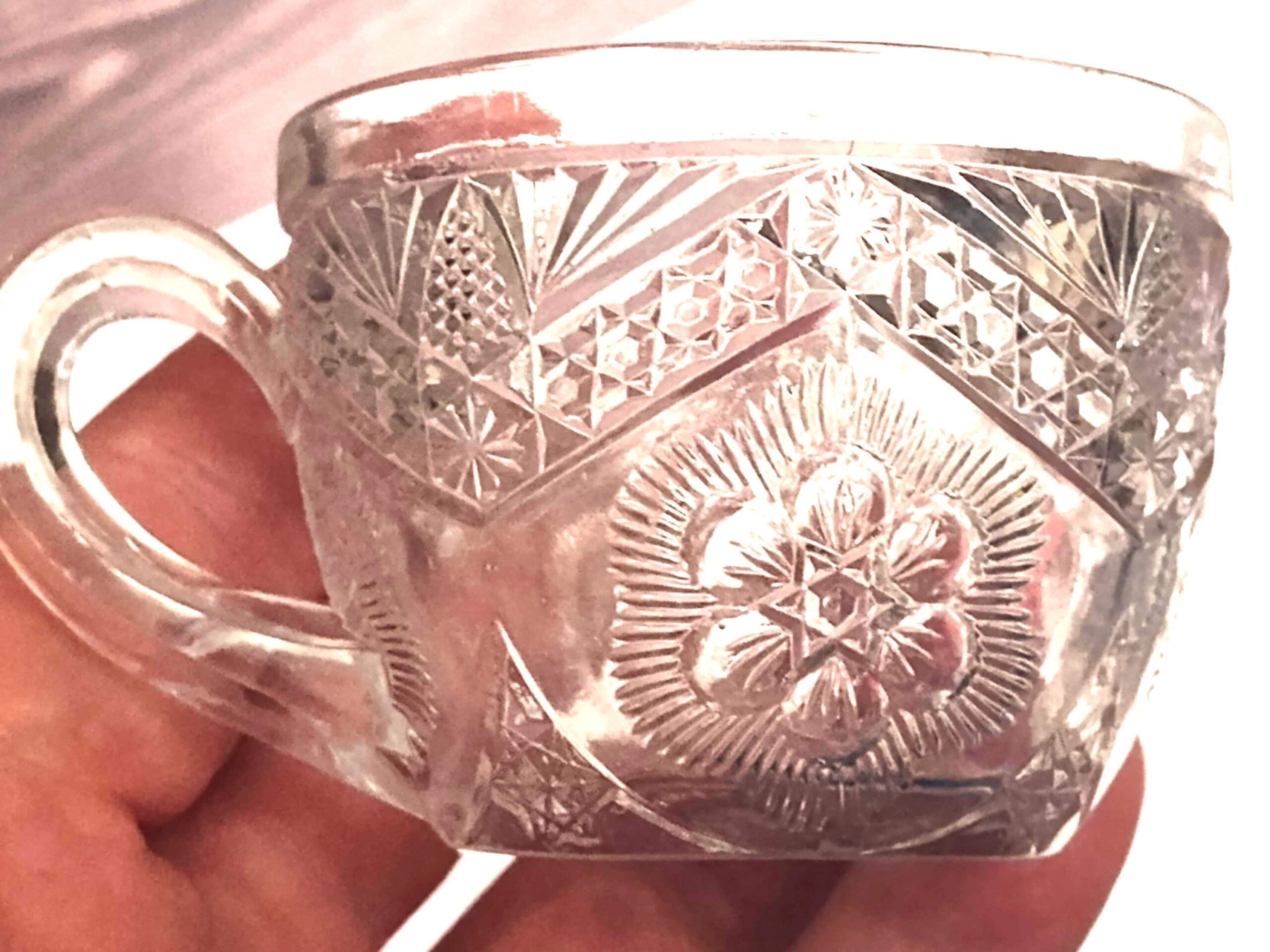 Vintage 1970s Indiana Glass Rayed Flower Punch Bowl Cups Set of 3 - Image 2