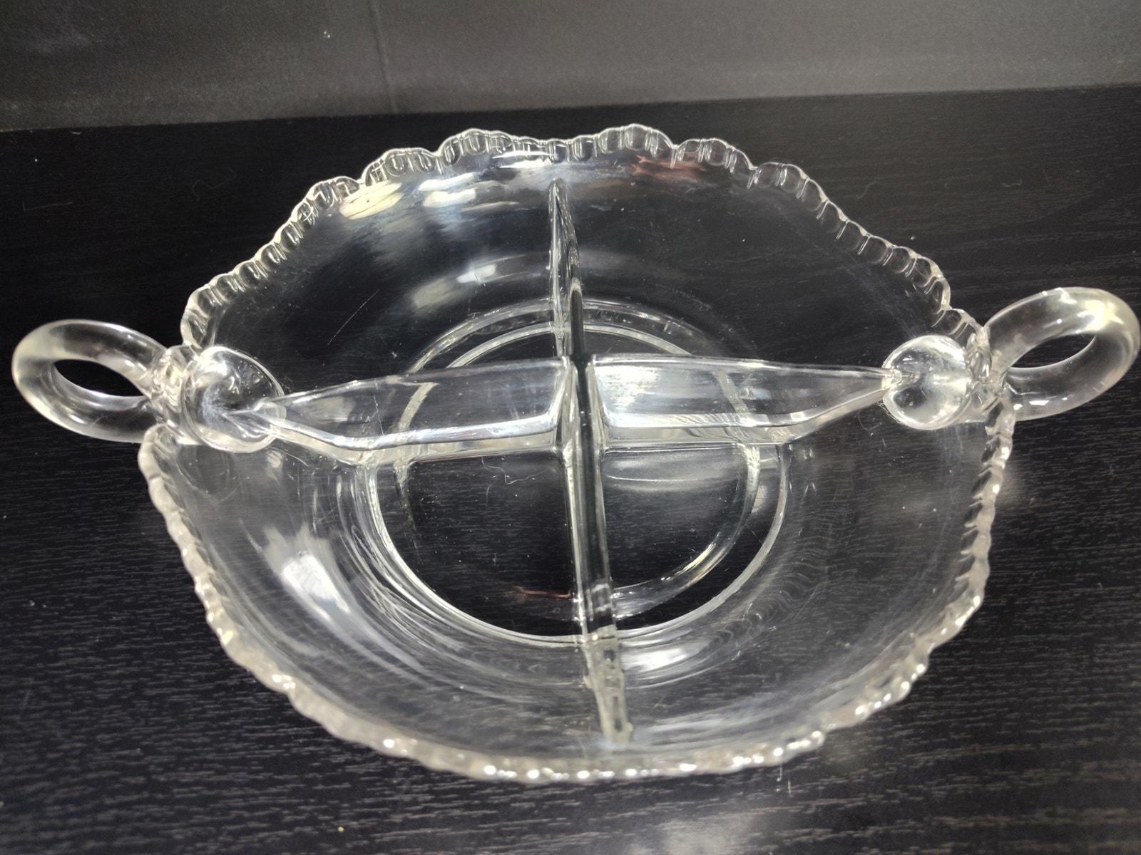 Vintage Imperial Glass Divided Relish Tray with Handles 7 1/4" Pressed Glass - Image 2