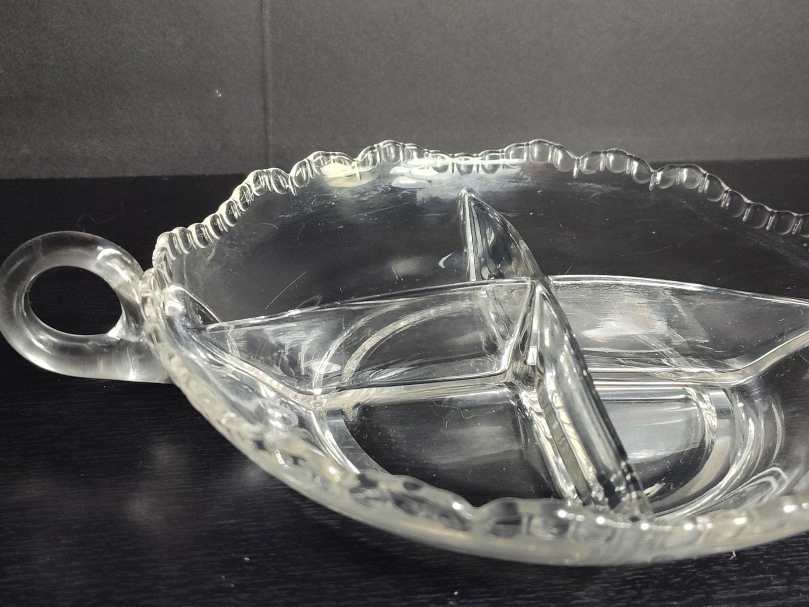 Vintage Imperial Glass Divided Relish Tray with Handles 7 1/4" Pressed Glass - Image 3
