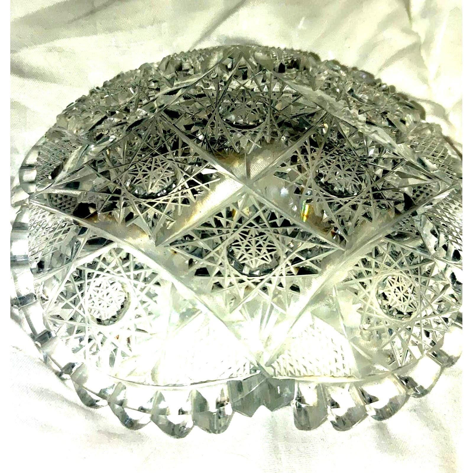 Vintage American Brilliant Period 4 Scalloped Sawtooth Edge Hand Cut Glass Dish 1905-1915 - Image 2