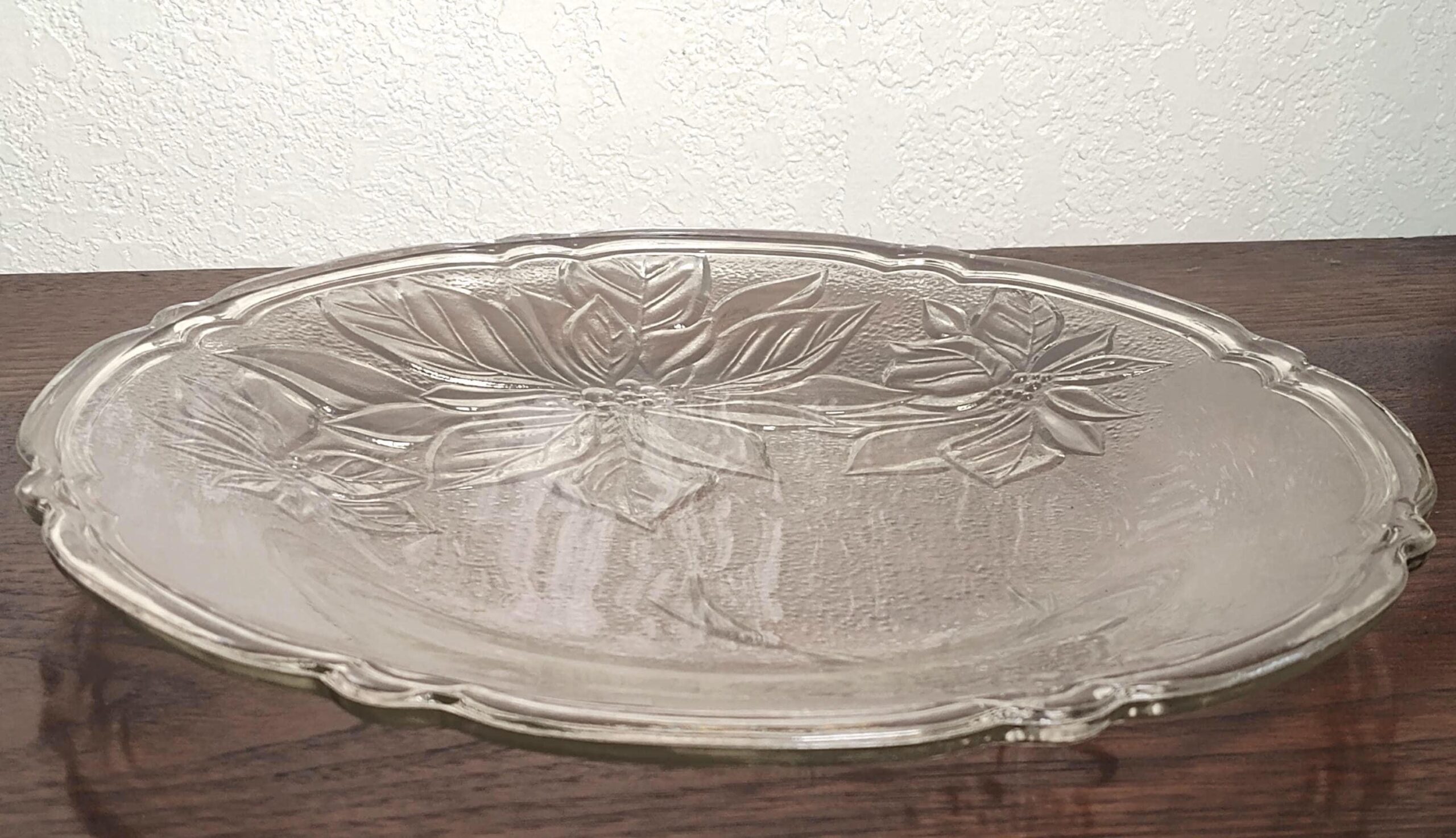 Vintage 1980s Gibson Holiday Time Poinsettia Clear Glass Serving Platter 13 Inch Christmas Holiday Decor - Image 2