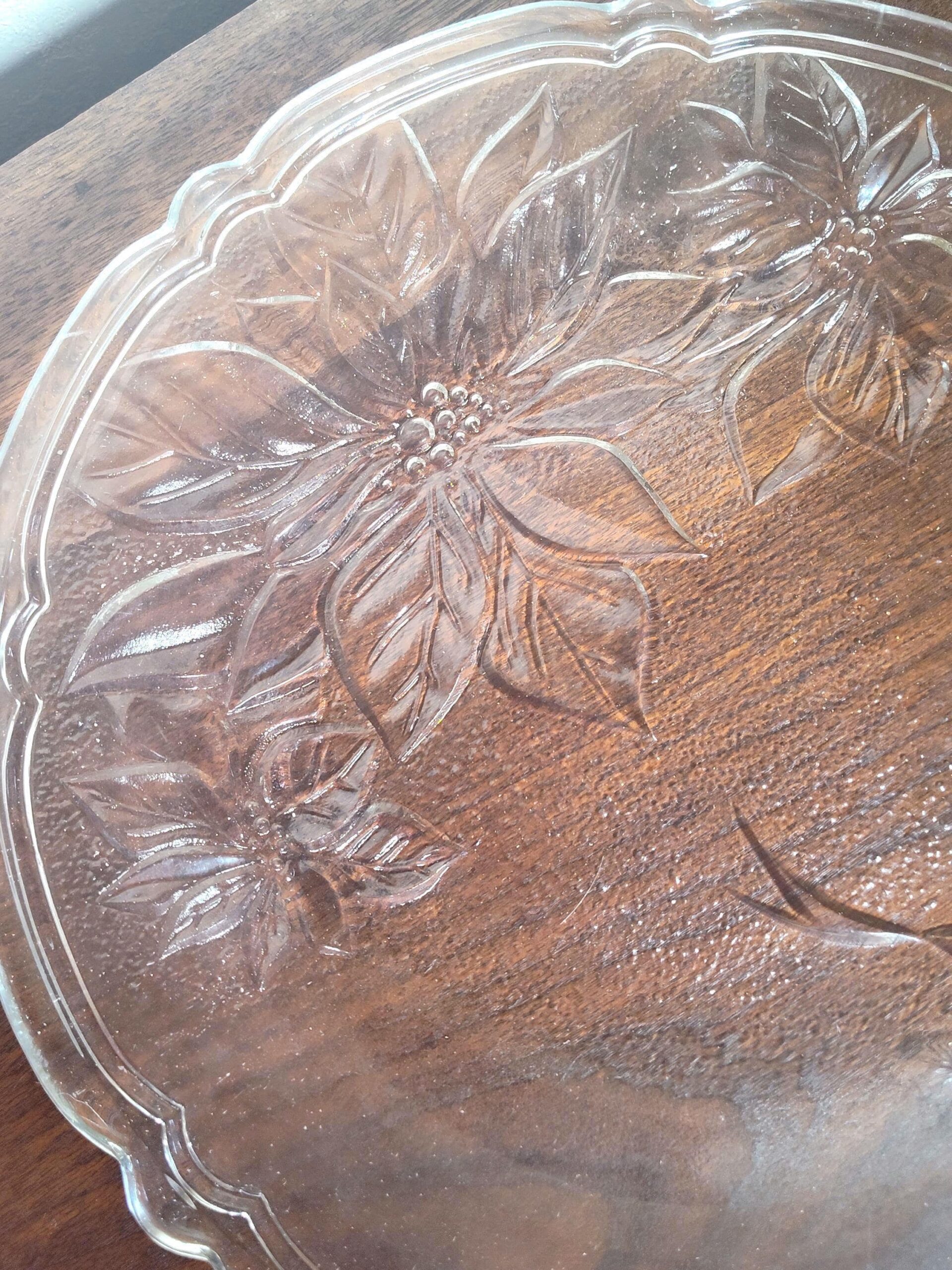 Vintage 1980s Gibson Holiday Time Poinsettia Clear Glass Serving Platter 13 Inch Christmas Holiday Decor - Image 4