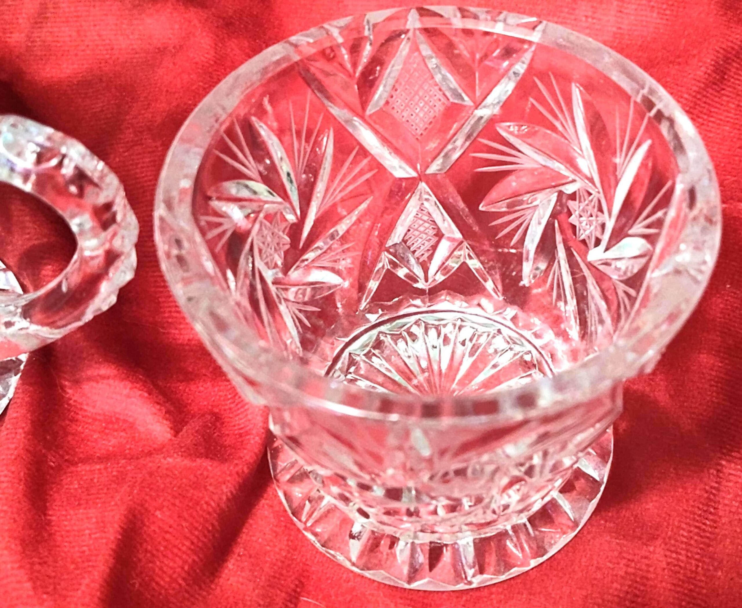 Vintage 1970s Lead Crystal Creamer & Sugar Bowl (no lid) Pinwheels Design - Image 4