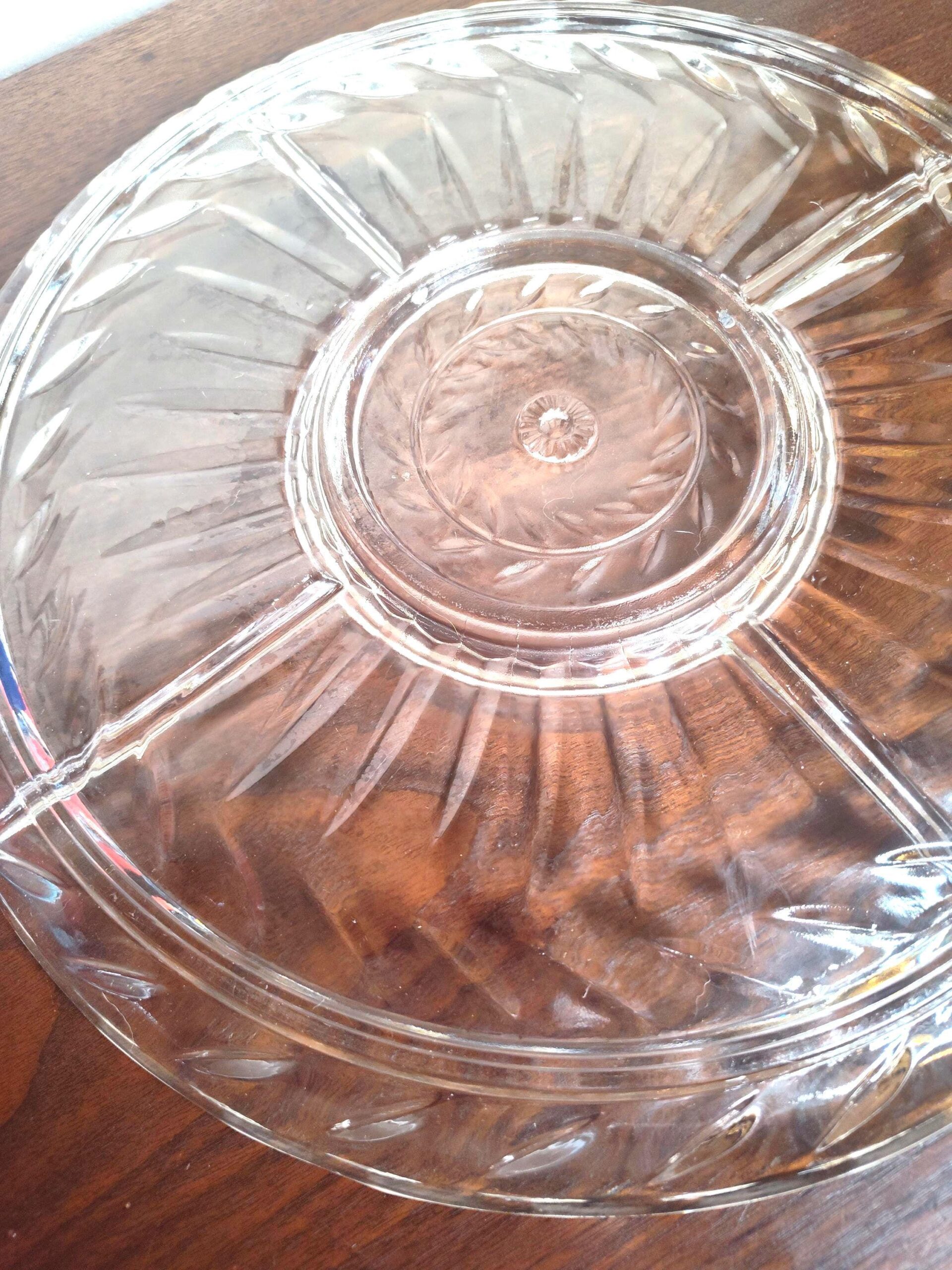 Vintage Indiana Glass Laurel Line 1010 Clear Pressed Glass 5-Part Relish Dish 13 1/2" - Image 4