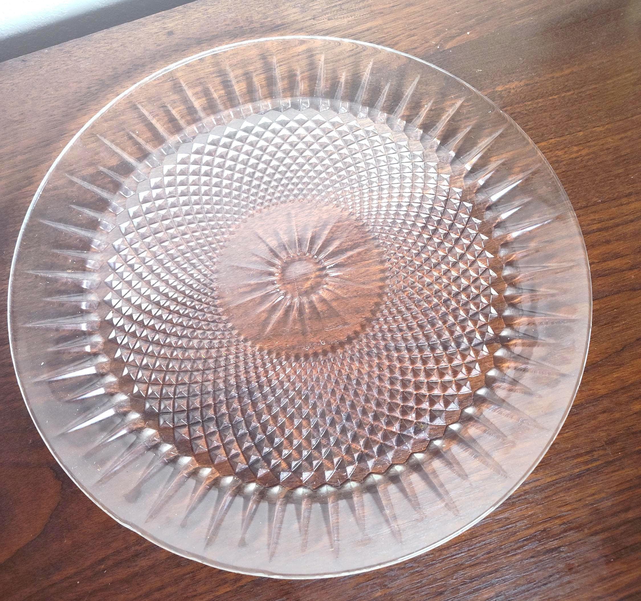 Vintage 1980s Cristal d'Arques-Durand Clear Glass Serving Platter Diamond Starburst Pattern 12 1/2" French - Image 2