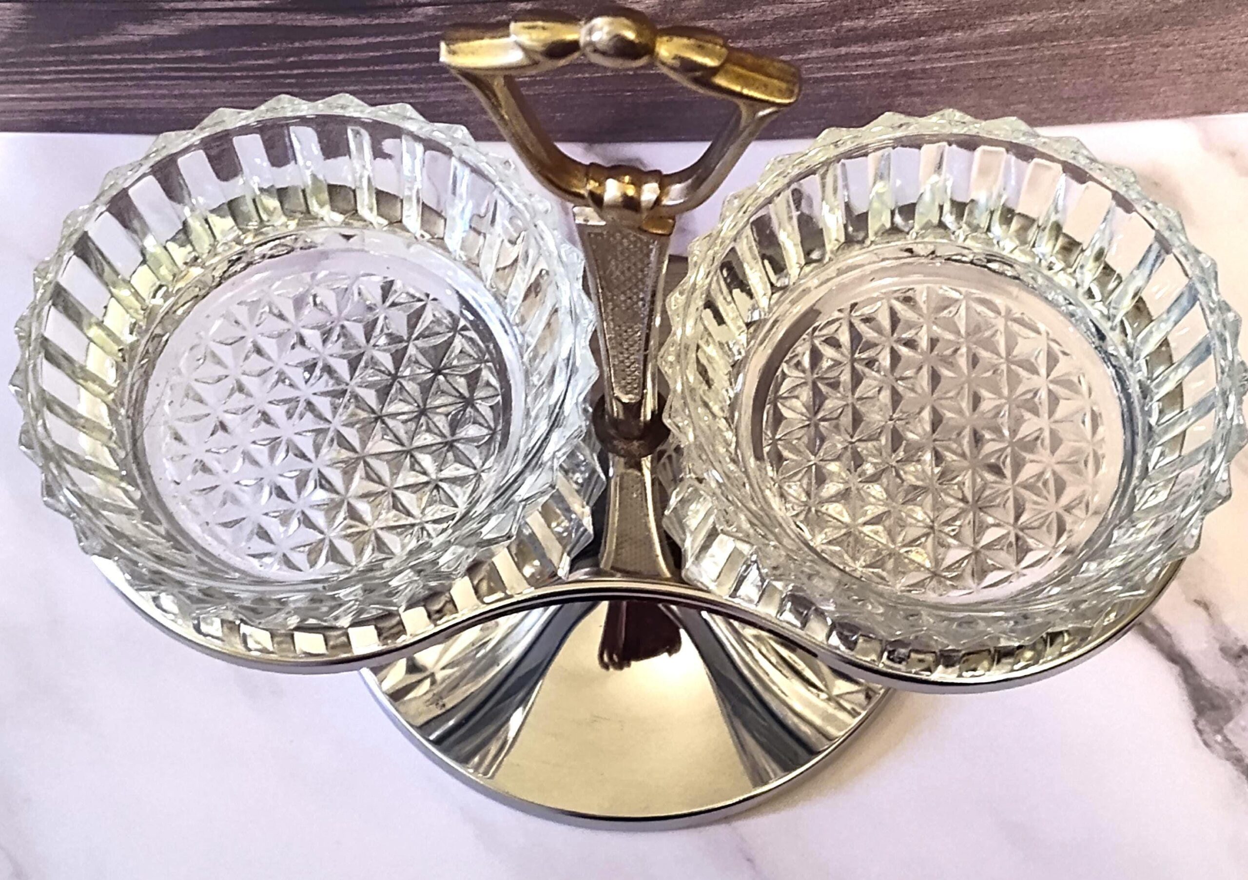 Vintage Krome MCM Condiment Caddy Glass and Metal Serving Dish - Image 2