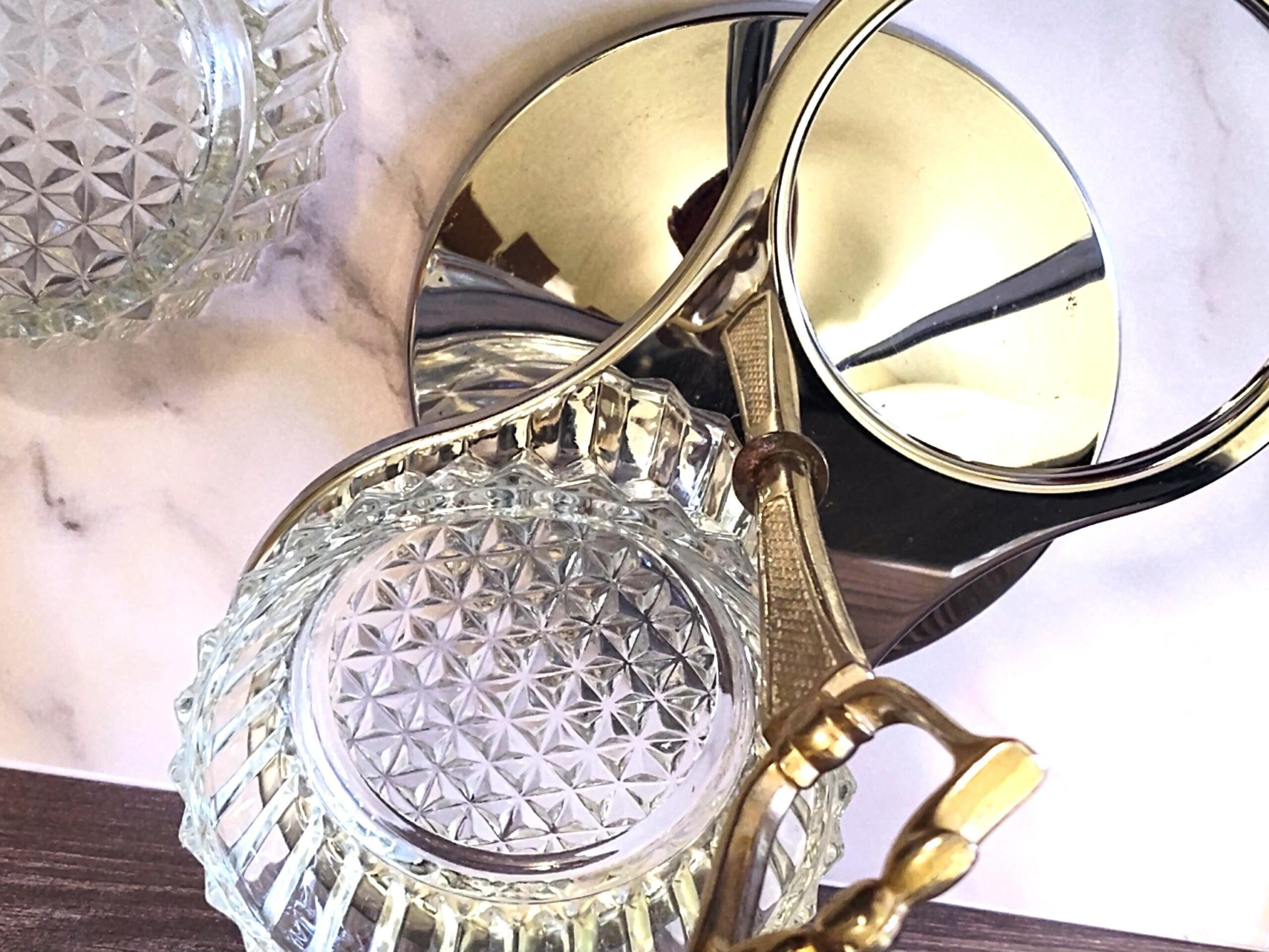 Vintage Krome MCM Condiment Caddy Glass and Metal Serving Dish - Image 4