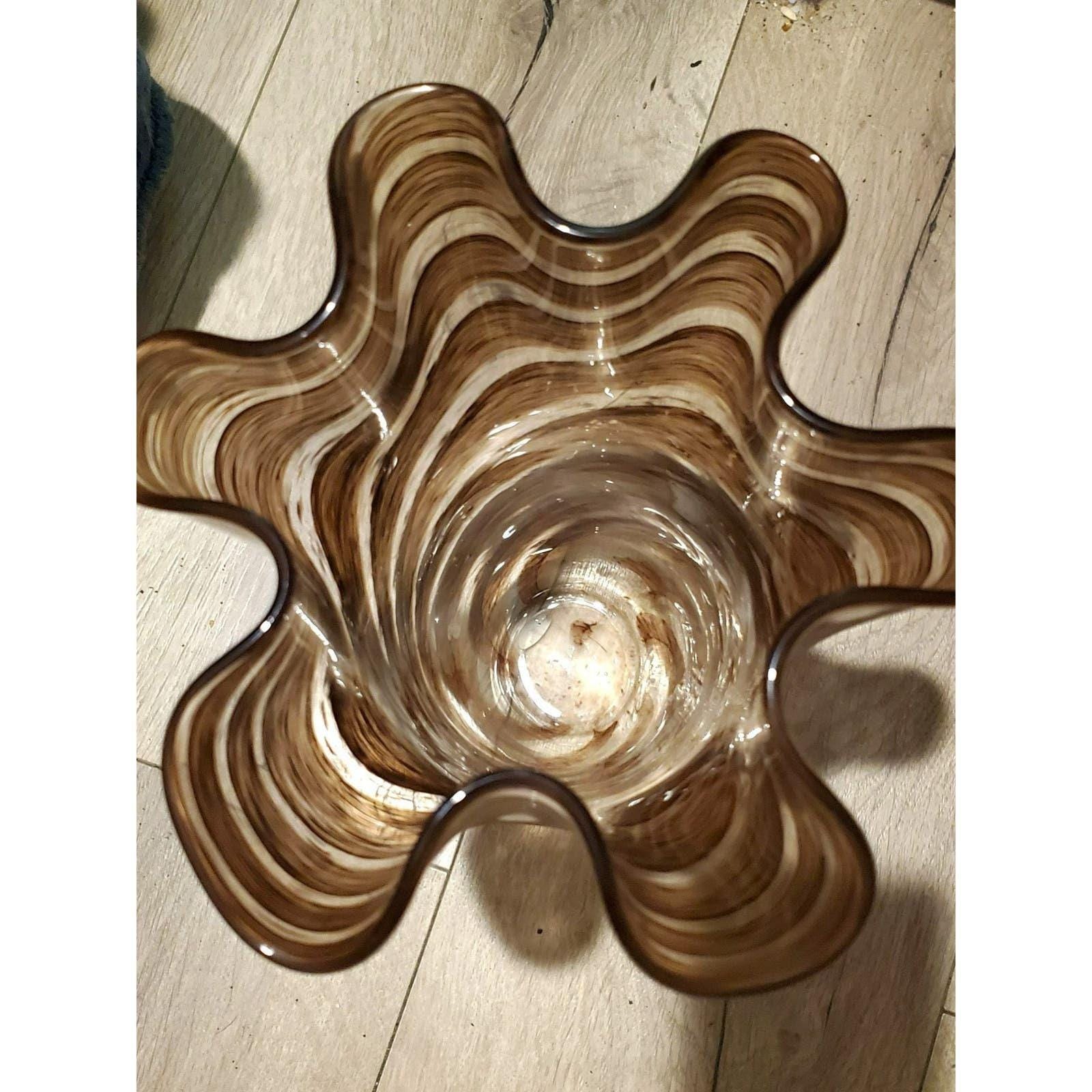 Vintage Unique Vintage Hand Made Brown Swirl Glass Vase 11.5" - Image 2