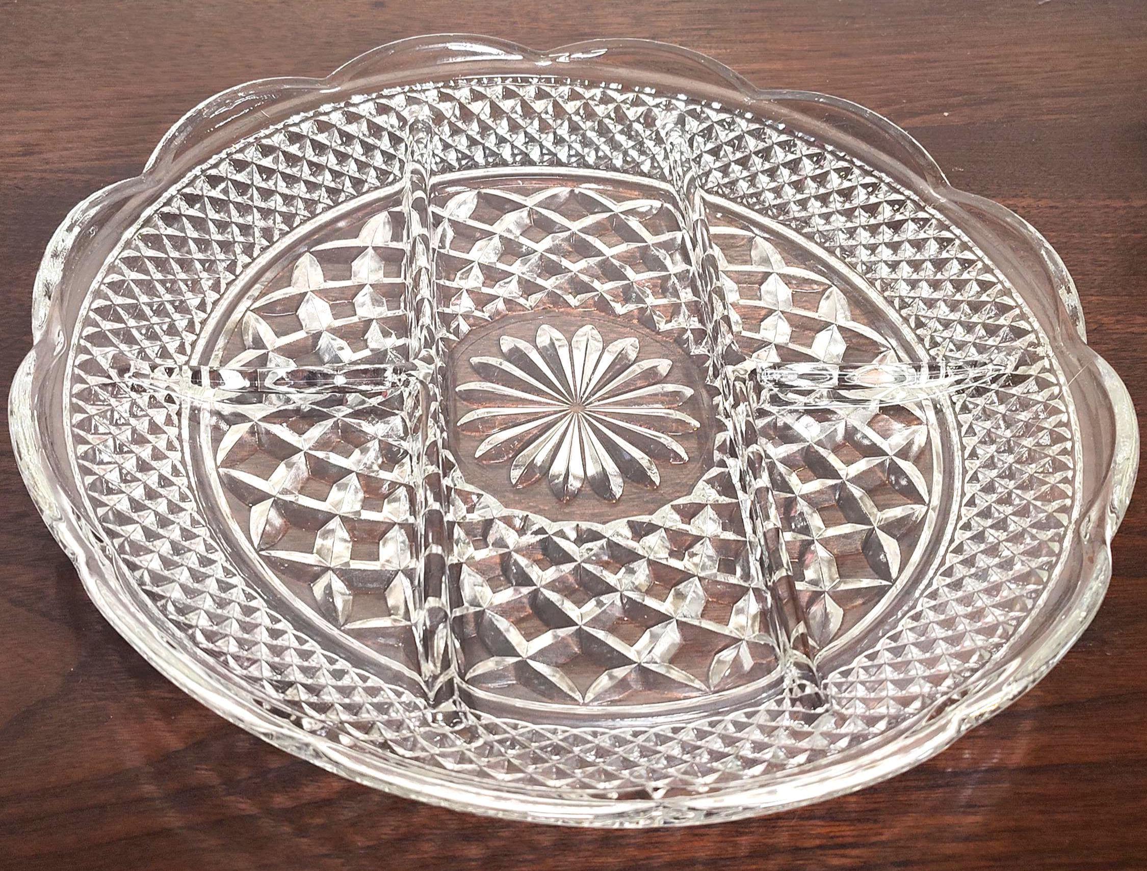 Vintage 1970s Anchor Hocking Wexford Clear Glass 5-Part Relish Dish Divided Serving Tray 11 Inch