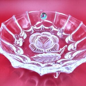 Vintage footed etched rose bowl crystal glass trinket candy dish
