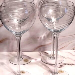 Vintage 1970s Artland Etched Crystal Balloon Wine Glasses Swirl Design Set of 4