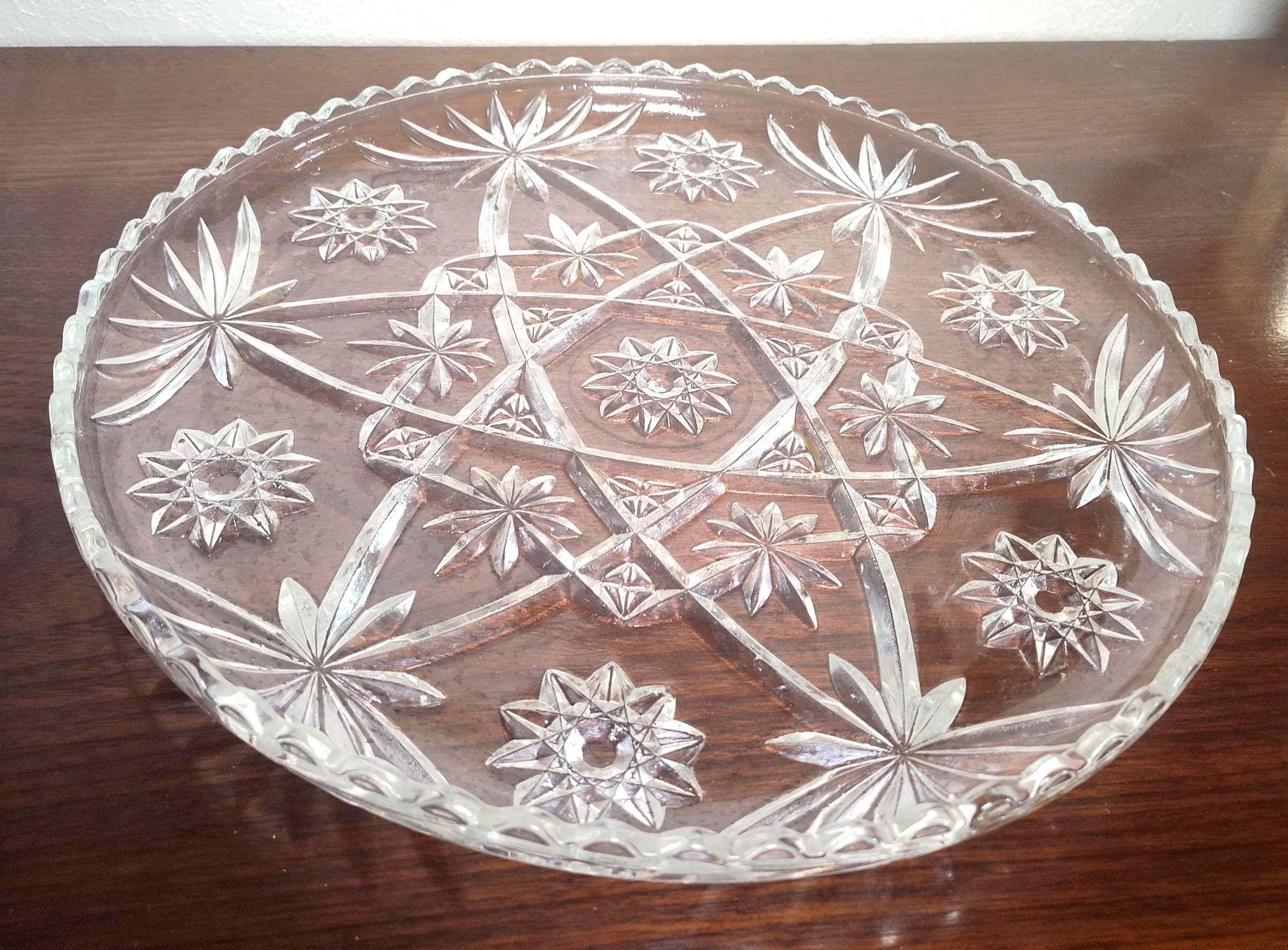 Vintage 1960s Mid Century Anchor Hocking Early American Prescut EAPC Star of David Clear Glass Serving Platter 13 1/2"