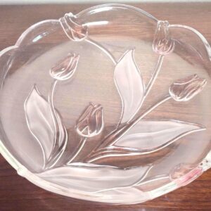 Vintage 1980s Mikasa Juliana Frosted Crystal Glass Serving Platter Tulip Pattern 12 1/4" Original Box