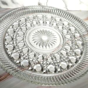 Vintage Federal Glass Windsor Button and Cane Clear Pressed Glass Serving Plate 11 Inch