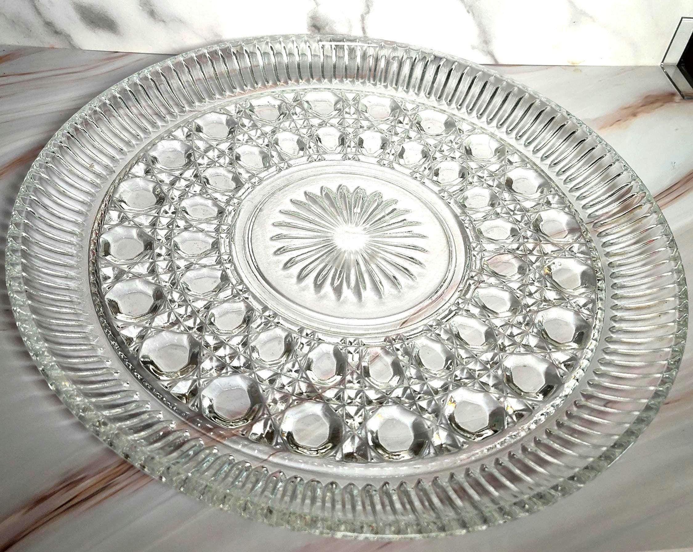 Vintage Federal Glass Windsor Button and Cane Clear Pressed Glass Serving Plate 11 Inch