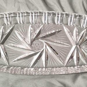 Bohemian Czech Cut Crystal Tray 11 Inch Star Pinwheel Pattern Vintage Serving Vanity Display