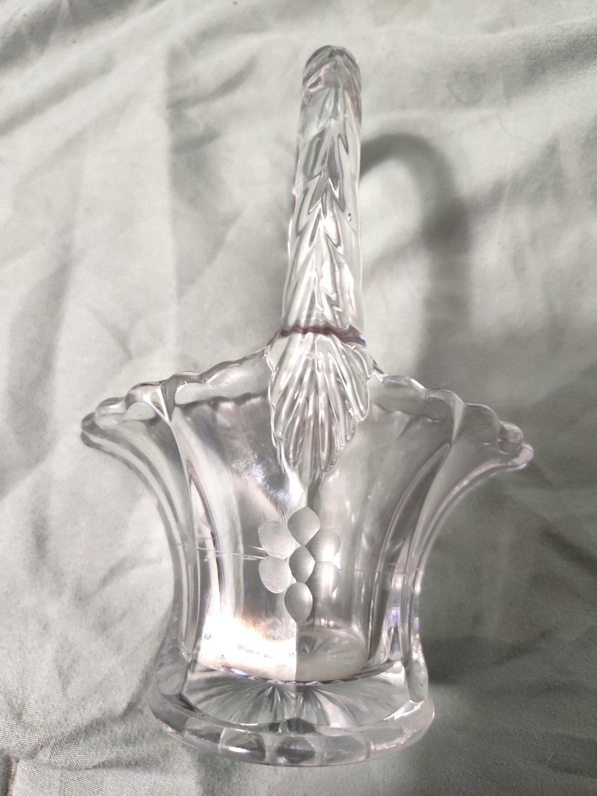 Vintage Clear Glass etched basket. 5 inches.