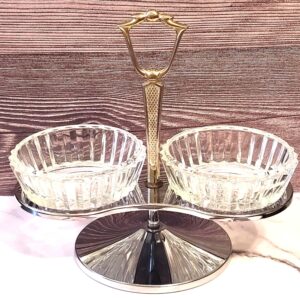 Vintage Krome MCM Condiment Caddy Glass and Metal Serving Dish