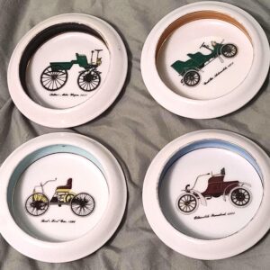 Vintage 1970s Set of 4 Vintage Porcelain Coasters with Automobile Decoration 1970s