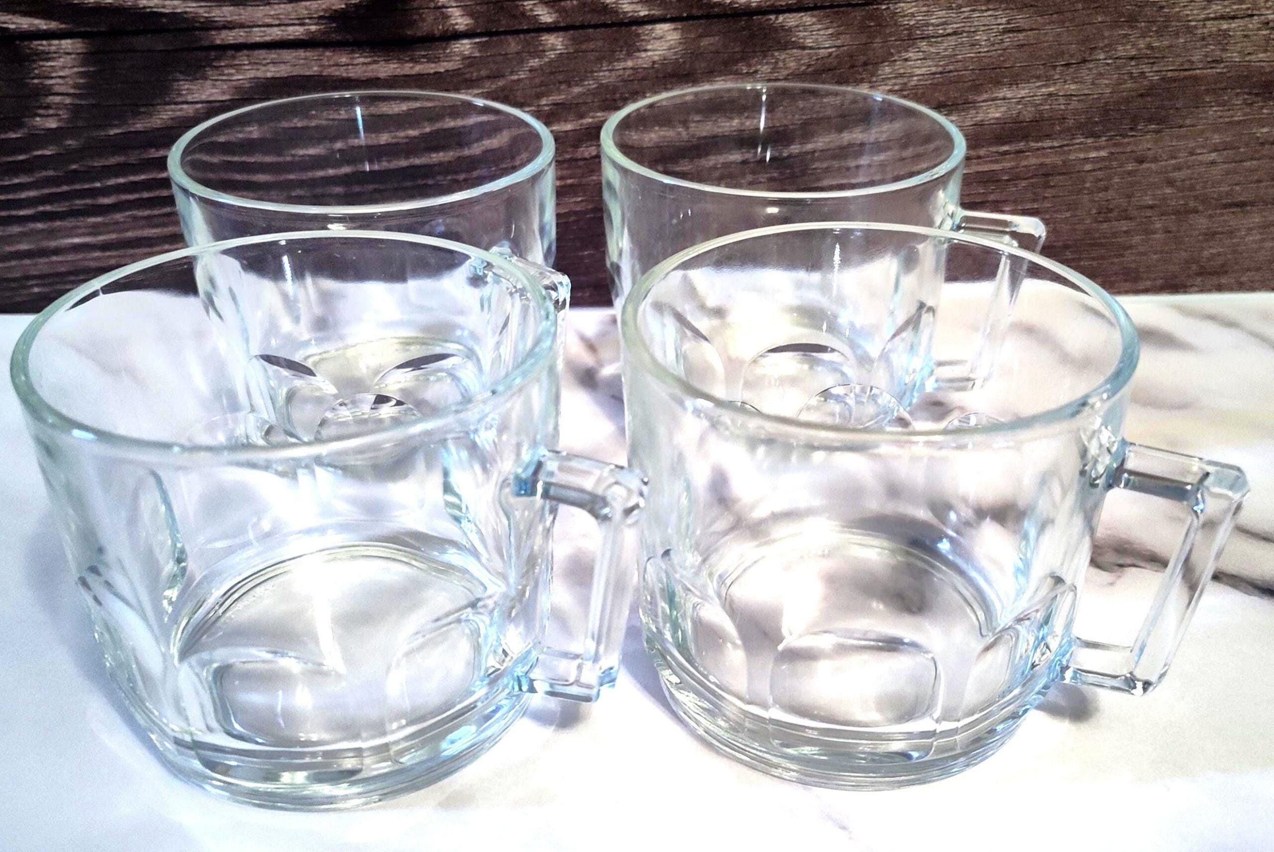 Vintage 1970s Arcoroc Thumbnail Clear Glass Coffee Espresso Cups Set of 4