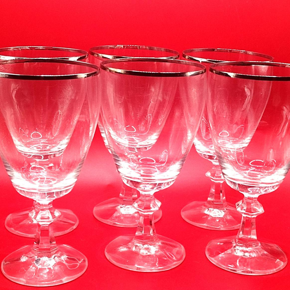 Vintage Schott Zwiesel Crystal Wine Glasses: Platinum Band, Set of 6