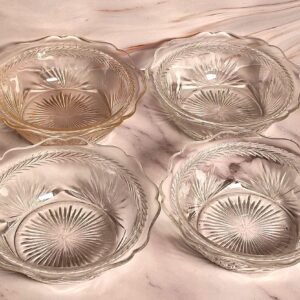 Vintage 1930s Jeannette Sunburst Berry Bowls Set of 4 Depression Glass Clear 5 Inch