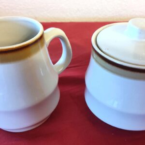 Vintage 1970s Sugar And Creamer Serving Set Japan Stoneware Mountain Woods 1970s