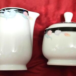 Vintage Caravel Round Sugar Bowl and Creamer Set White Porcelain