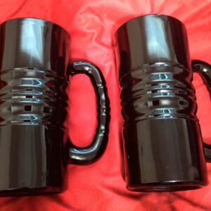 Vintage 1970s Indiana Glass Tiara Black Milk Glass Mugs Set of 2 Baluster