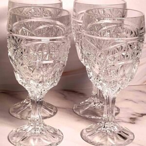 Vintage Crystal dAdriana Luna Clear Claret Wine Glasses Set of 4 Cut Crystal Stemware 5.75" Tall