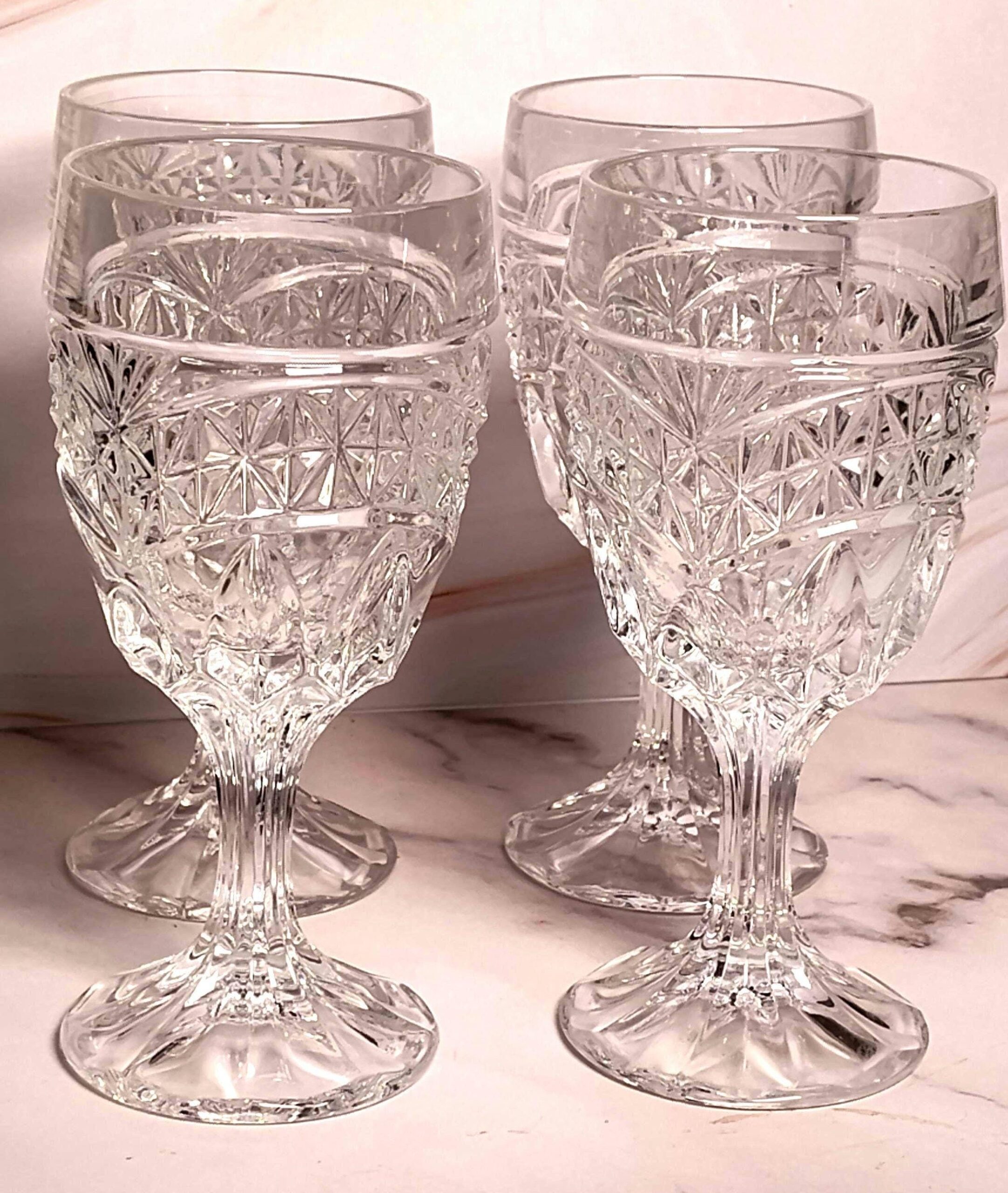 Vintage Crystal dAdriana Luna Clear Claret Wine Glasses Set of 4 Cut Crystal Stemware 5.75" Tall