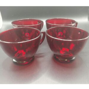 Anchor Hocking Royal Ruby Red Punch Cups Set of 4 Vintage Depression Glass Collectible Barware