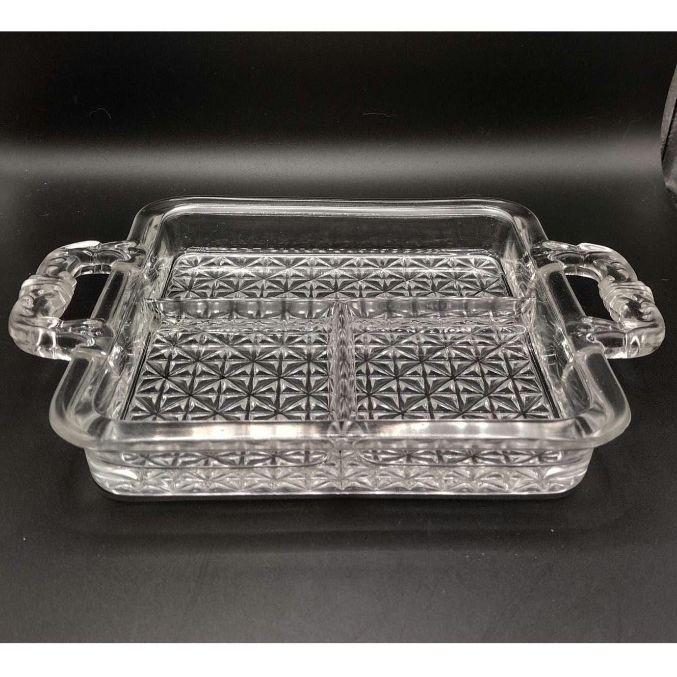 Vintage Clear Glass Three Part Divided Relish Dish Condiment Tray Heavy