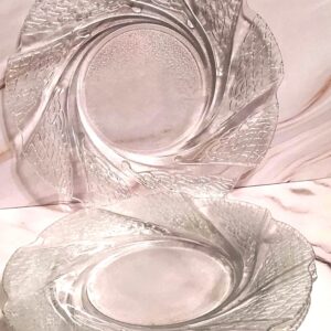 Vintage KIG Malaysia Pressed Glass Plates (Set of 4) – Seaweed Coral Swirl Scalloped Edge