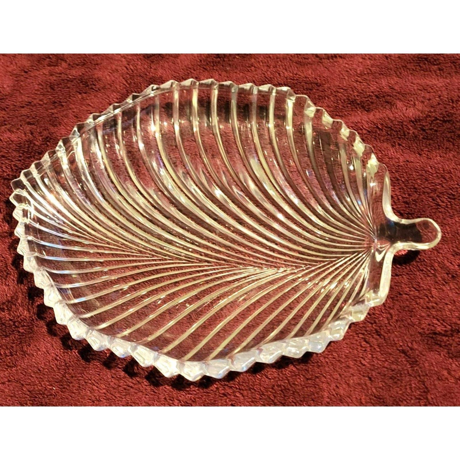 Vintage Clear Glass Crystal Leaf Shaped Pickle Candy Dish