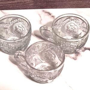 Vintage 1970s Indiana Glass Rayed Flower Punch Bowl Cups Set of 3