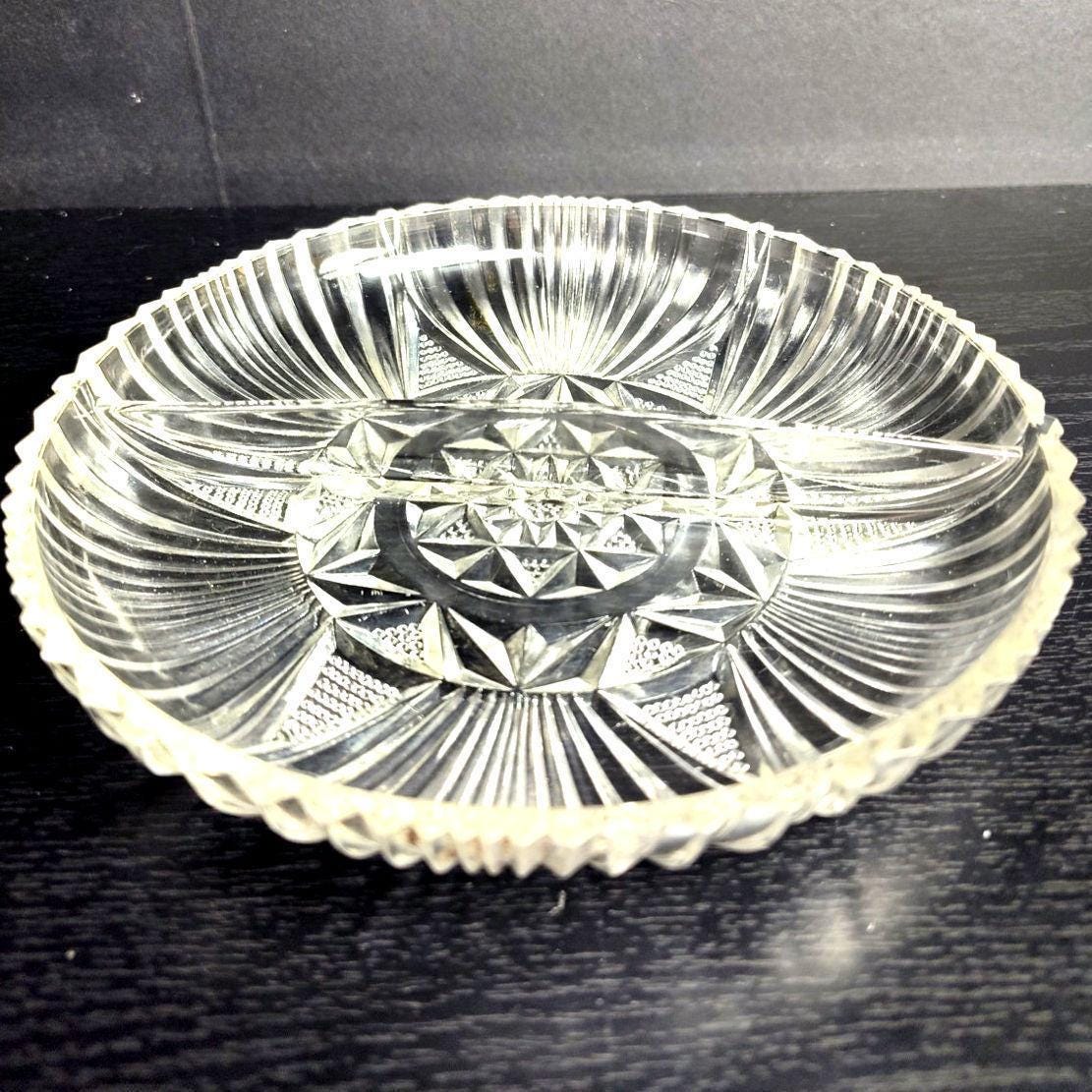 Vintage 1950s EAPG Art Deco Cut Glass Relish Dish 7 Inch Pressed Glass
