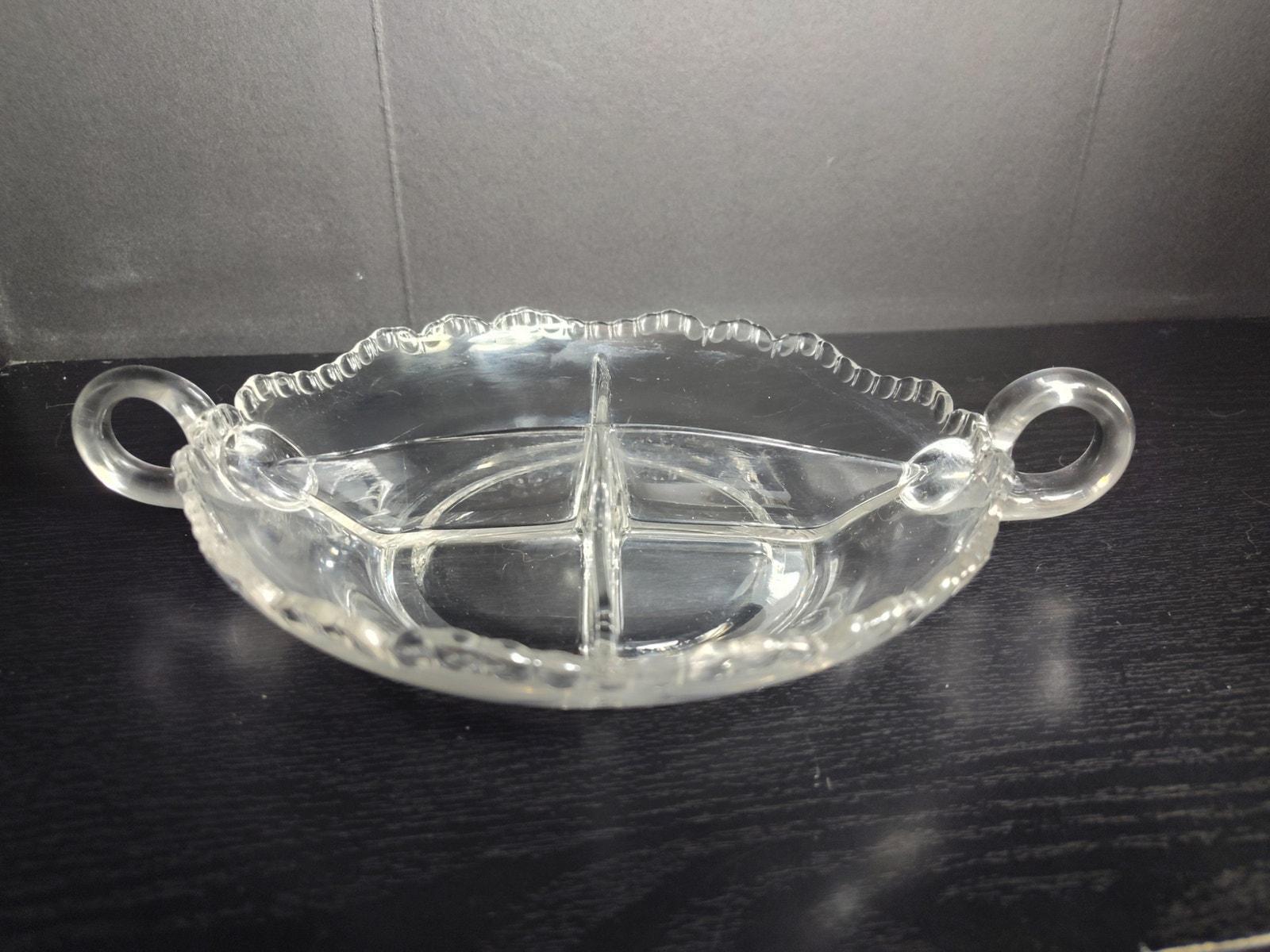 Vintage Imperial Glass Divided Relish Tray with Handles 7 1/4" Pressed Glass