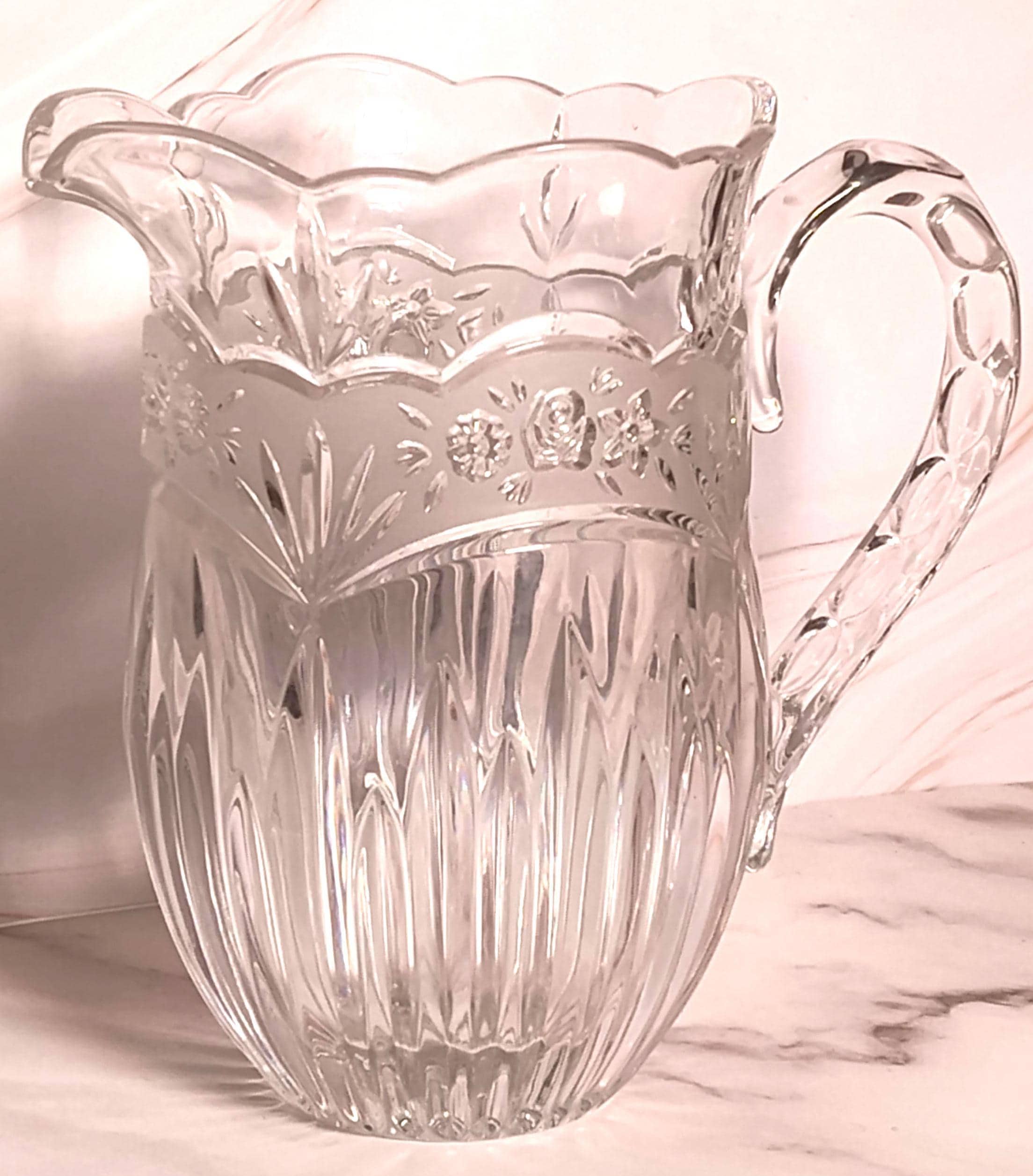 Oneida Southern Garden Crystal Water Pitcher: Frosted Rose Design