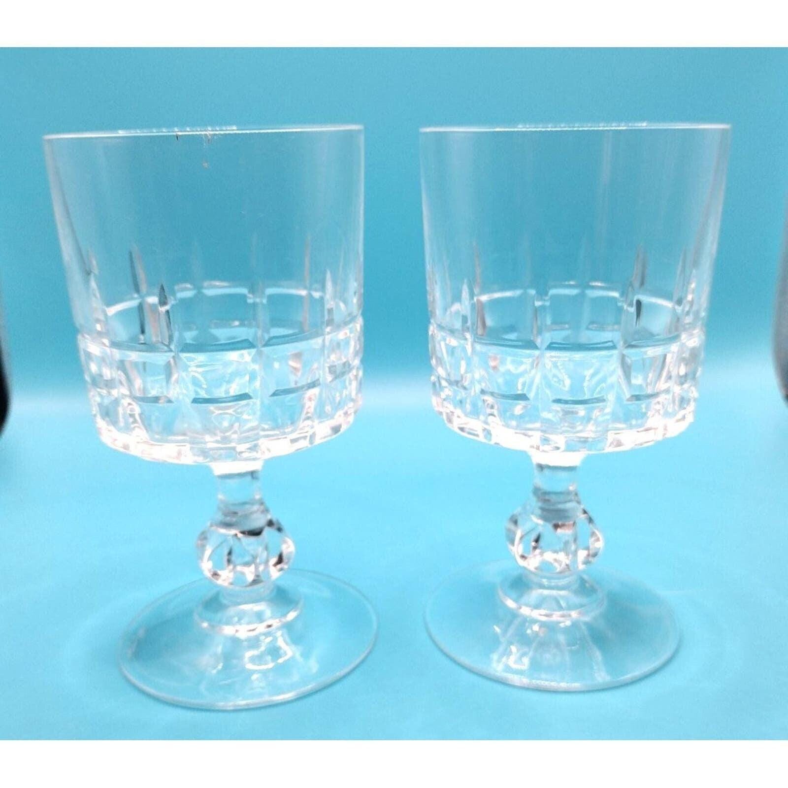 Vintage Cut Glass Crystal Wine Goblets Set of 2 Stemmed