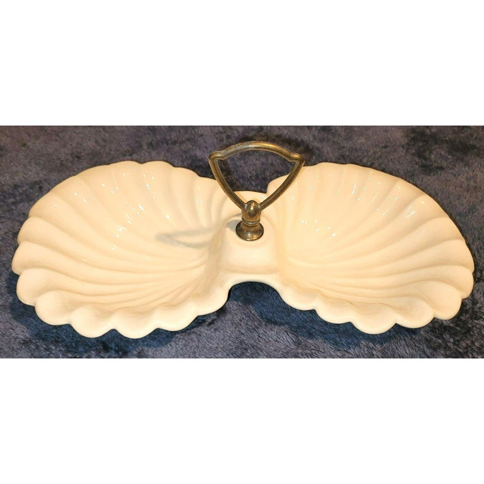 Vintage 1942 Shell Design Two Sided Relish Dish Tray with Handle