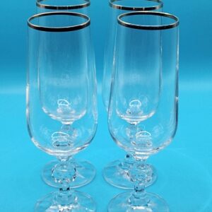 Bohemian Crystal CLAUDIA Fluted Goblet LOT OF 4 Faceted Ball Stem Gold Rim Rare