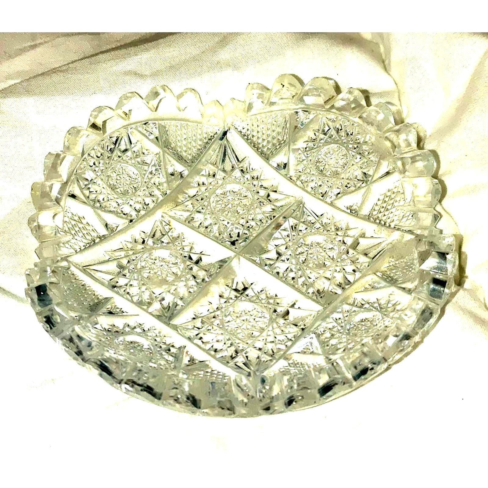Vintage American Brilliant Period 4 Scalloped Sawtooth Edge Hand Cut Glass Dish 1905-1915
