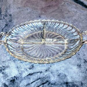Vintage Divided oval relish tray with swirl handles