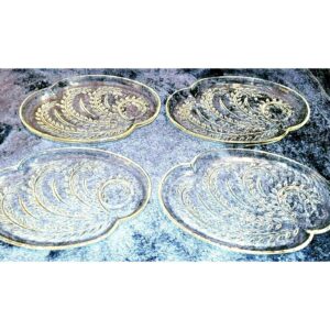 Vintage Set of 4 Vintage Federal Glass Snack Trays Platter Wheat Fern Pattern Homestead