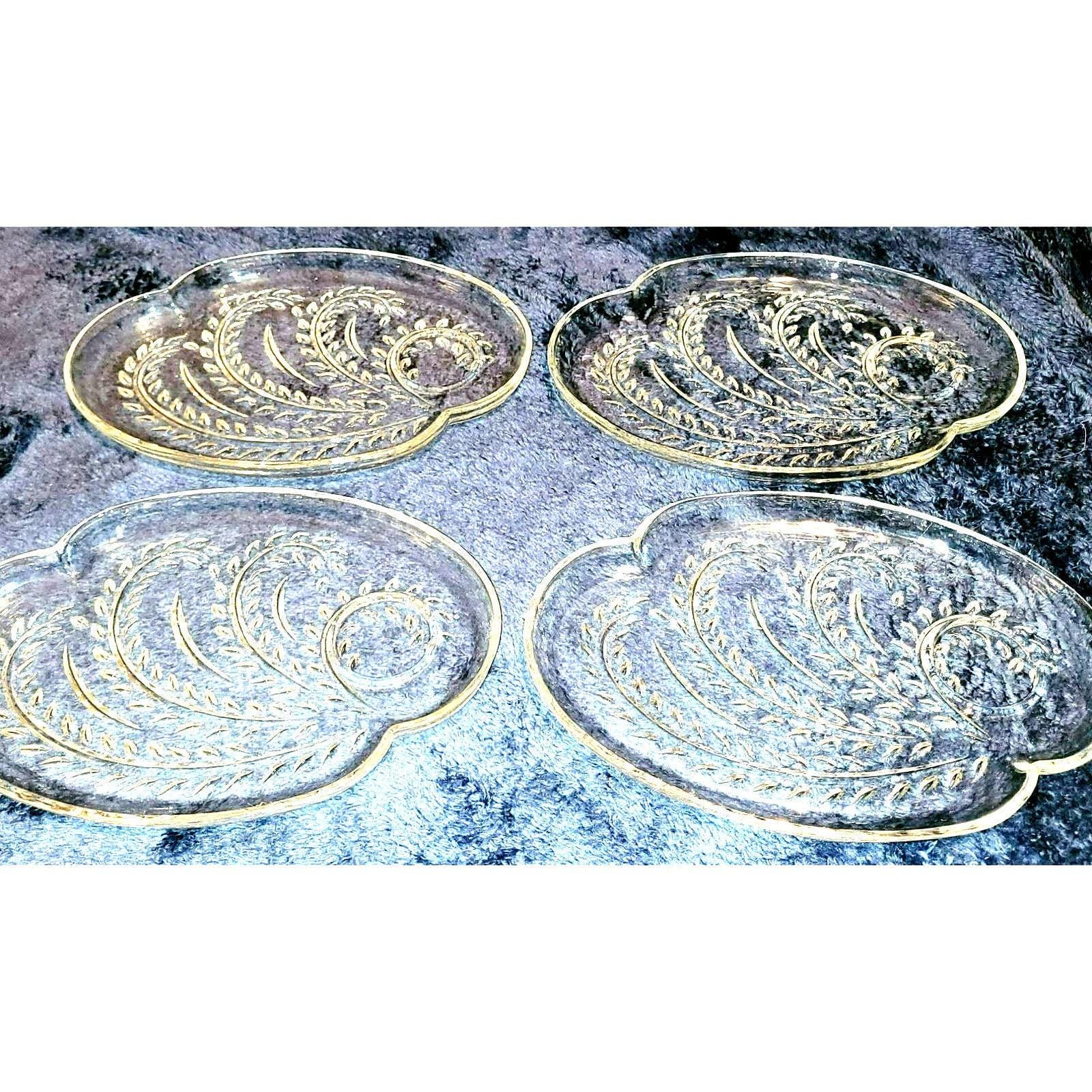Vintage Set of 4 Vintage Federal Glass Snack Trays Platter Wheat Fern Pattern Homestead