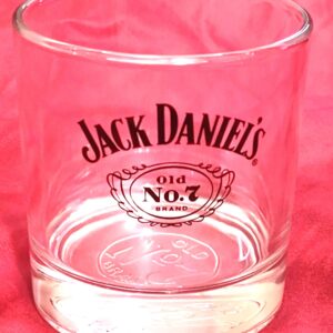 Vintage Jack Daniels Old No 7 Brand Logo Round Rocks Low-Profile Bottom Embossed Glass